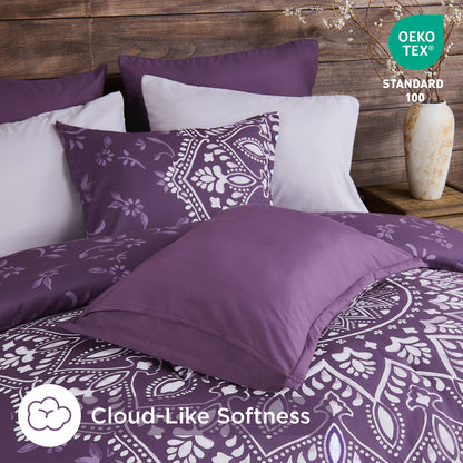 Oversized Medallion Print Comforter Set with Sheets and Side Pockets