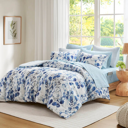 Seersucker Comforter Set with Sheets, Botanical Bed in A Bag