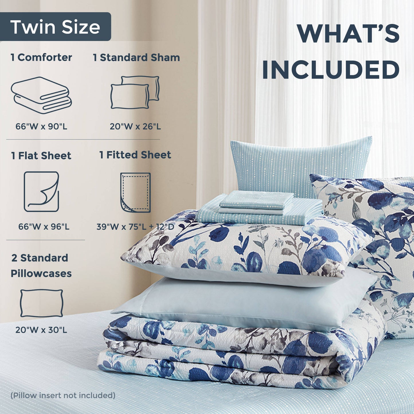 Seersucker Comforter Set with Sheets, Botanical Bed in A Bag