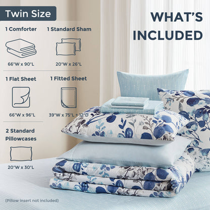 Seersucker Comforter Set with Sheets, Botanical Bed in A Bag
