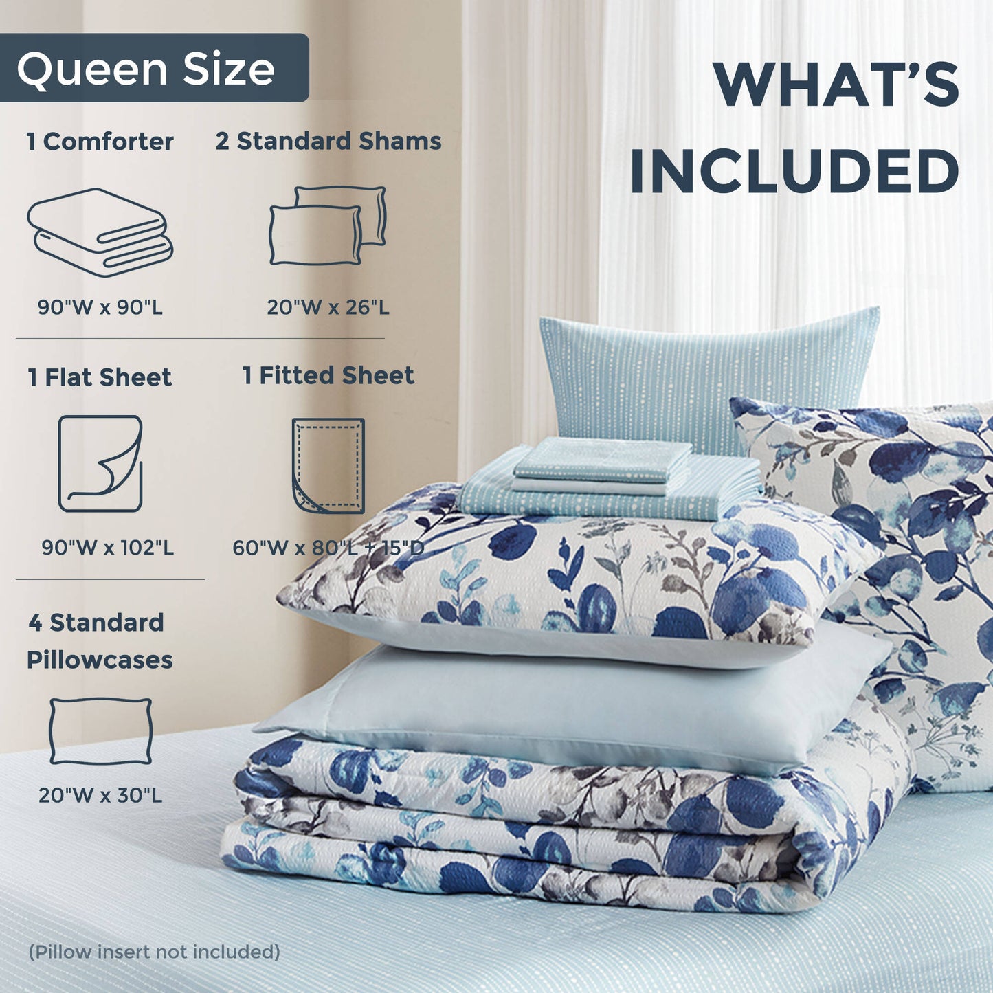 Seersucker Comforter Set with Sheets, Botanical Bed in A Bag