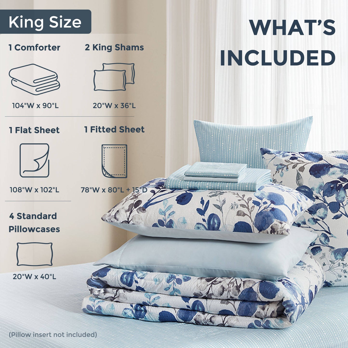 Seersucker Comforter Set with Sheets, Botanical Bed in A Bag