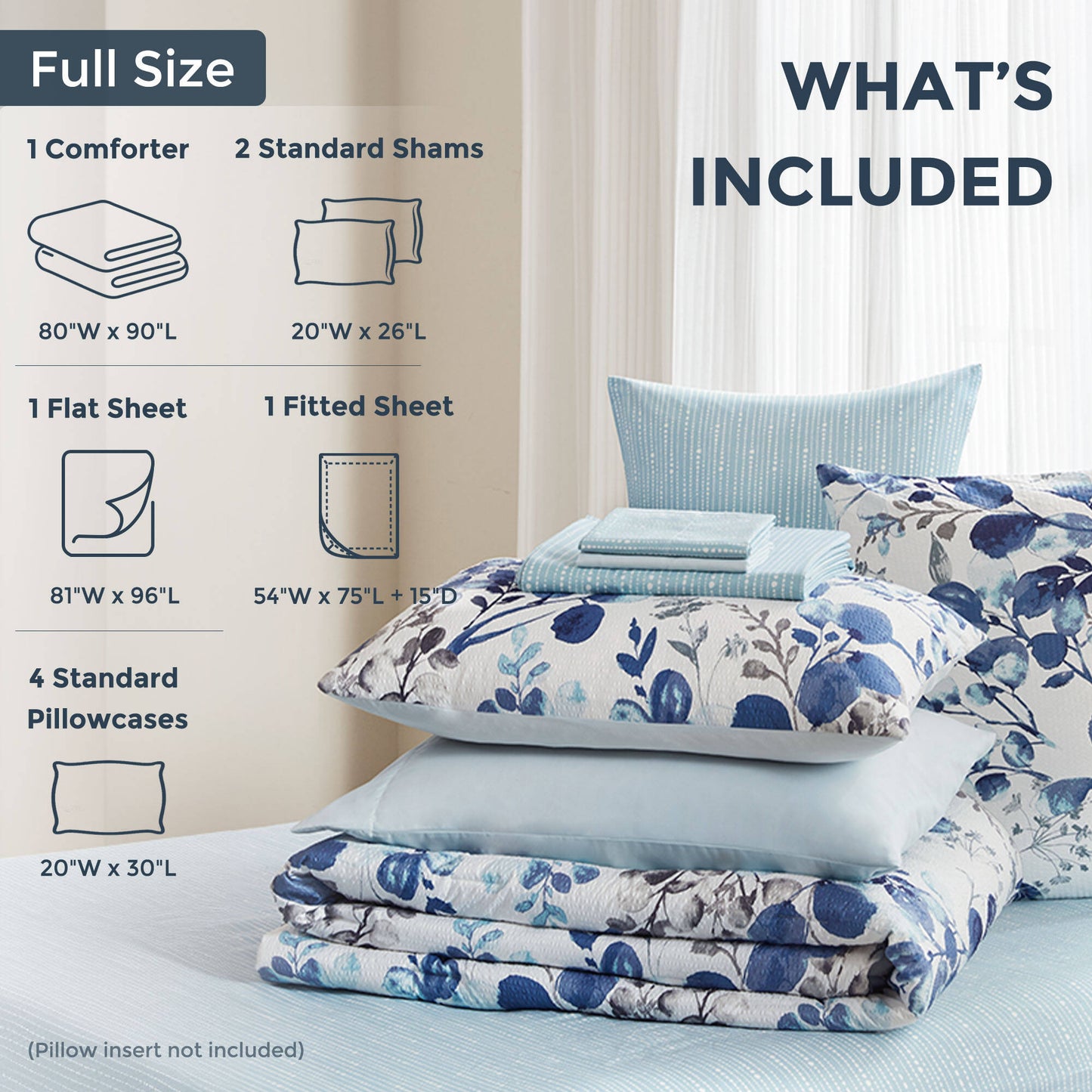 Seersucker Comforter Set with Sheets, Botanical Bed in A Bag