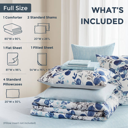 Seersucker Comforter Set with Sheets, Botanical Bed in A Bag