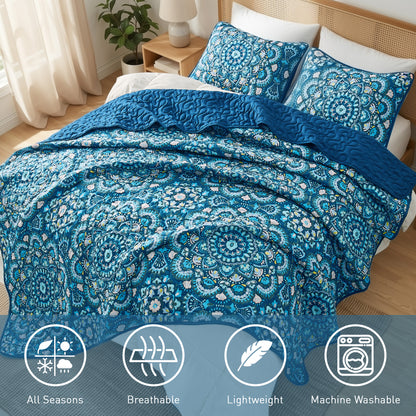 Boho Medallion Reversible Bedspread Quilted Bedding Set