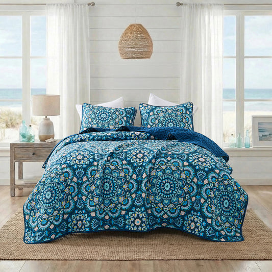 Boho Medallion Reversible Bedspread Quilted Bedding Set