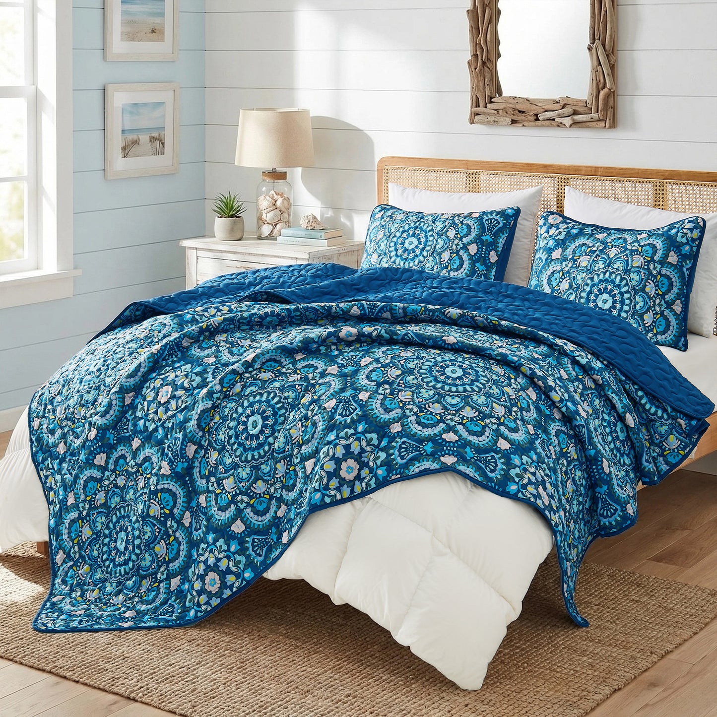 Boho Medallion Reversible Bedspread Quilted Bedding Set