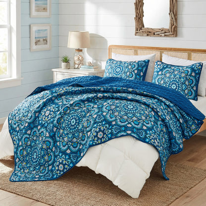 Boho Medallion Reversible Bedspread Quilted Bedding Set