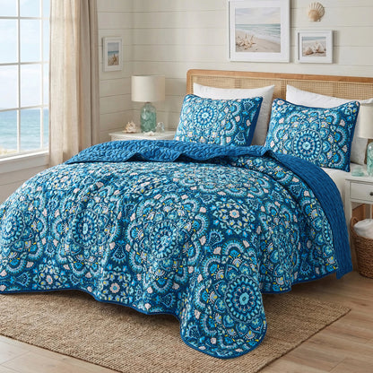 Boho Medallion Reversible Bedspread Quilted Bedding Set