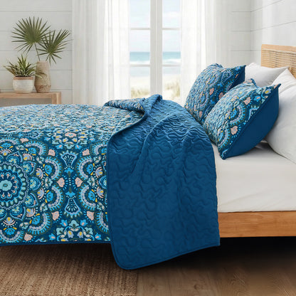 Boho Medallion Reversible Bedspread Quilted Bedding Set