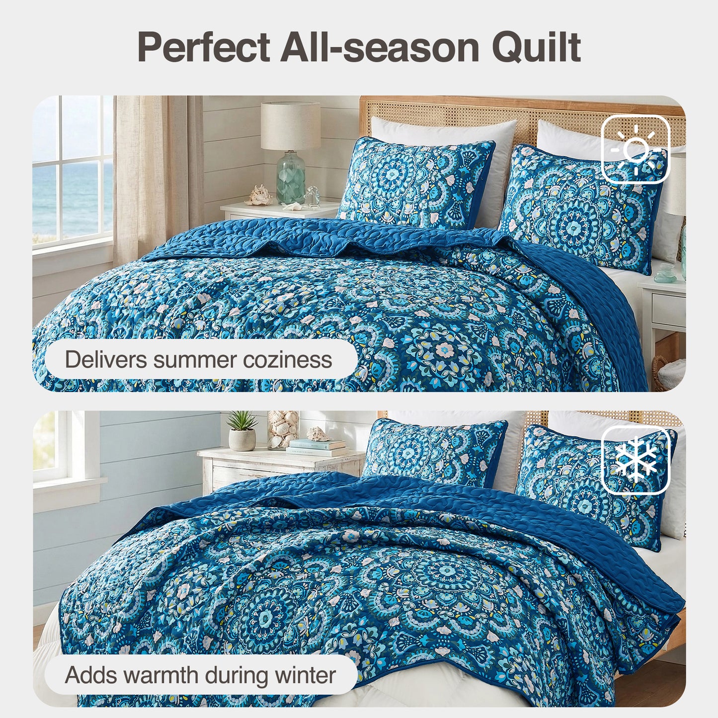 Boho Medallion Reversible Bedspread Quilted Bedding Set