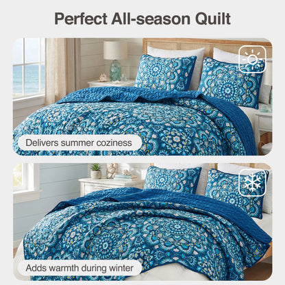Boho Medallion Reversible Bedspread Quilted Bedding Set
