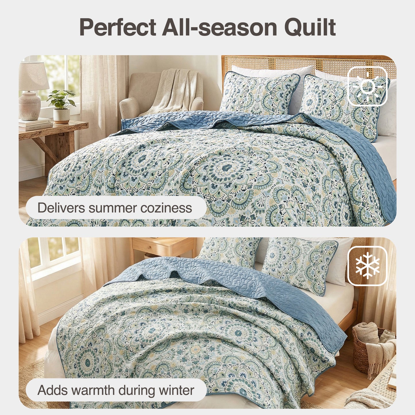 Boho Medallion Reversible Bedspread Quilted Bedding Set