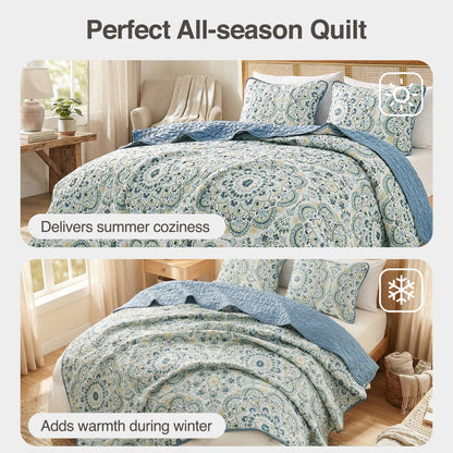 Boho Medallion Reversible Bedspread Quilted Bedding Set