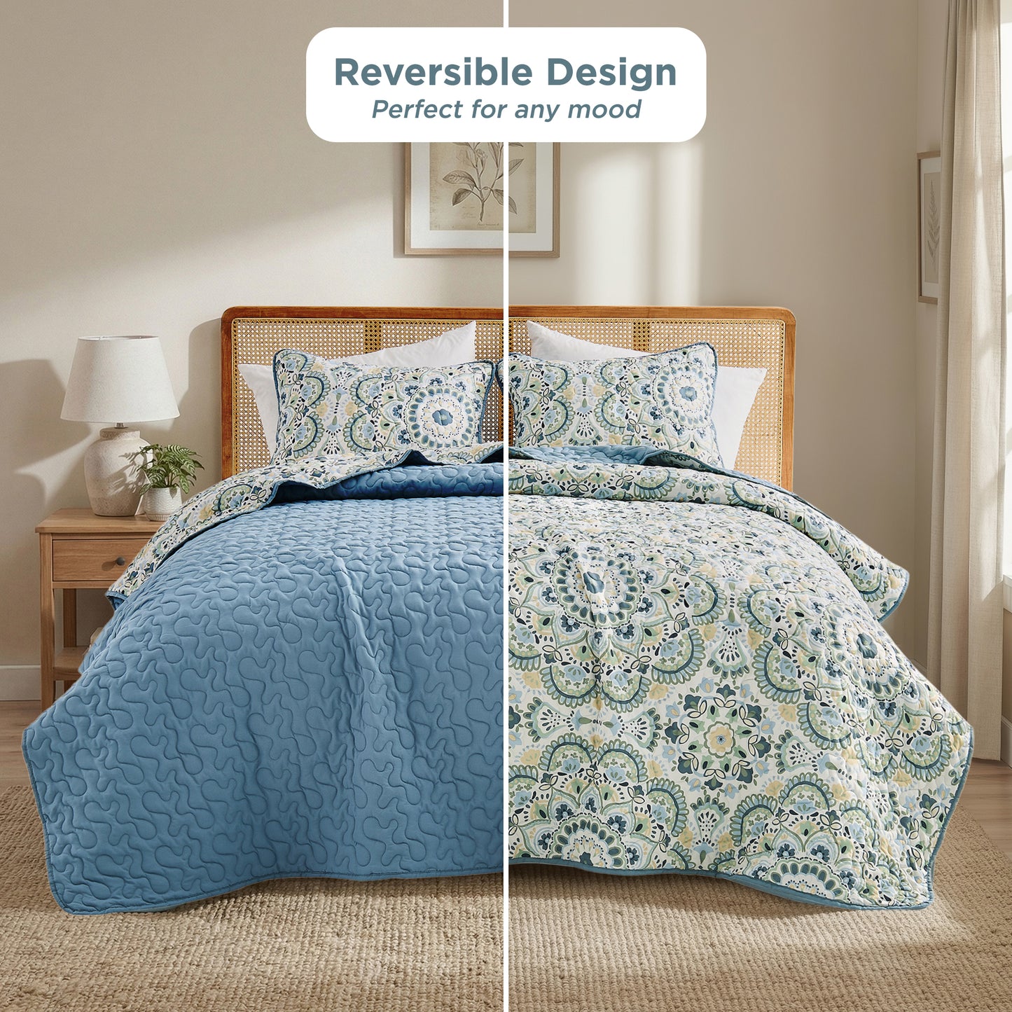 Boho Medallion Reversible Bedspread Quilted Bedding Set