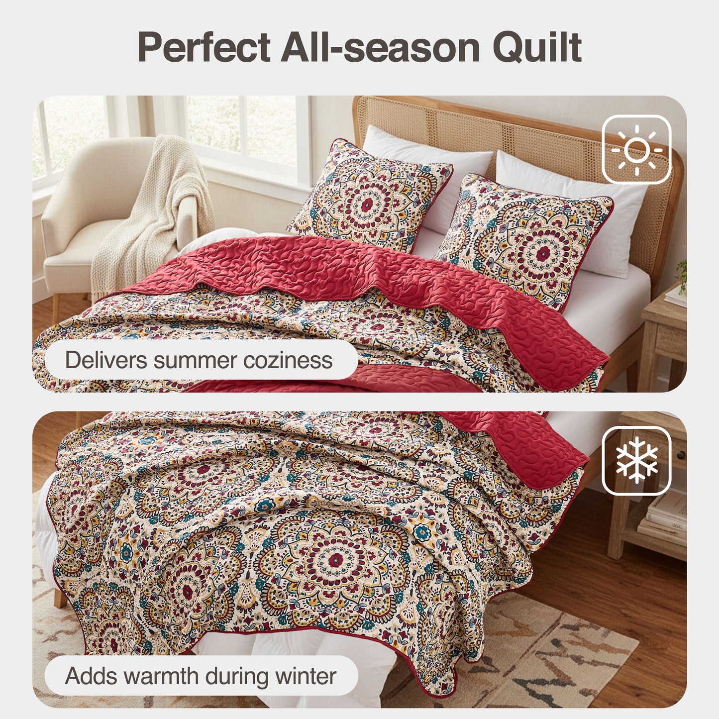 Boho Medallion Reversible Bedspread Quilted Bedding Set