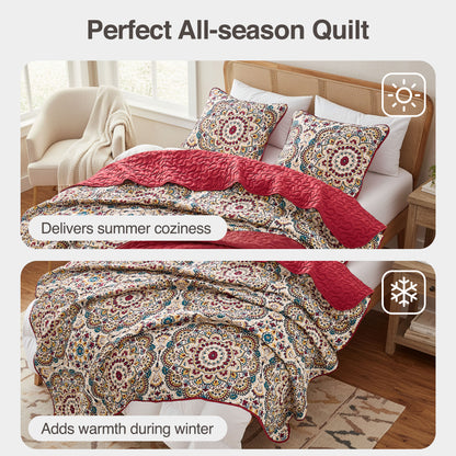 Boho Medallion Reversible Bedspread Quilted Bedding Set
