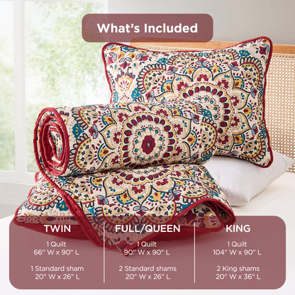 Boho Medallion Reversible Bedspread Quilted Bedding Set