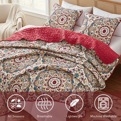 Boho Medallion Reversible Bedspread Quilted Bedding Set