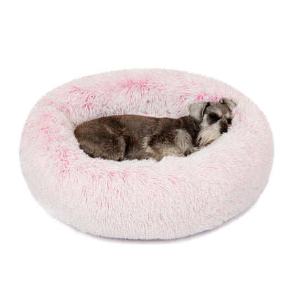 Donut Dog Bed Faux Fur Fluffy Calming Sofa For Small Dogs, Soft Plush Anti Anxiety Pet Couch For Dogs, Machine Washable Pet Bed with Non-Slip Bottom