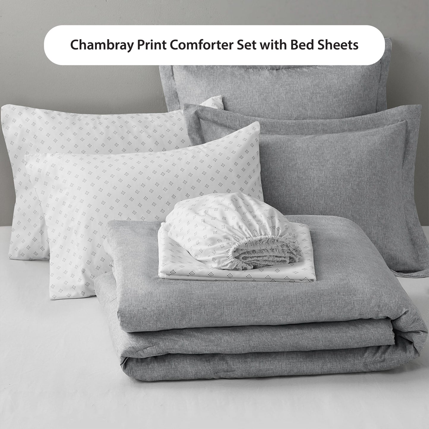 Chambray Print Microfiber Comforter Set with Bed Sheets