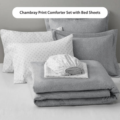 Chambray Print Microfiber Comforter Set with Bed Sheets