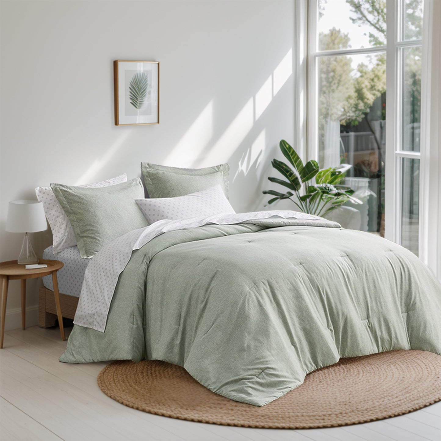 Chambray Print Microfiber Comforter Set with Bed Sheets