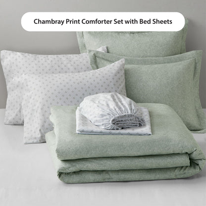 Chambray Print Microfiber Comforter Set with Bed Sheets