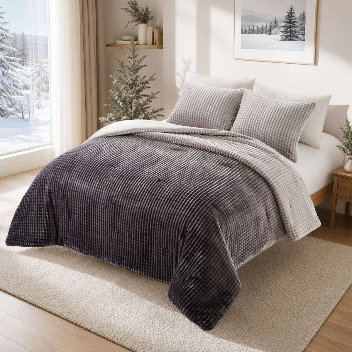 Bubble Plush Fluffy Ombre Comforter Set