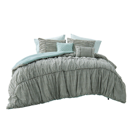 Plaid Ruched All Season Comforter Set with Decorative Pillows