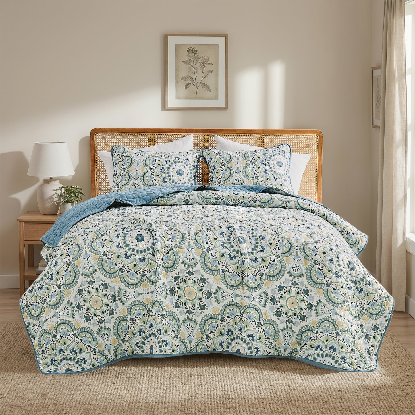 Boho Medallion Reversible Bedspread Quilted Bedding Set