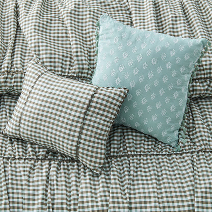 Plaid Ruched All Season Comforter Set with Decorative Pillows
