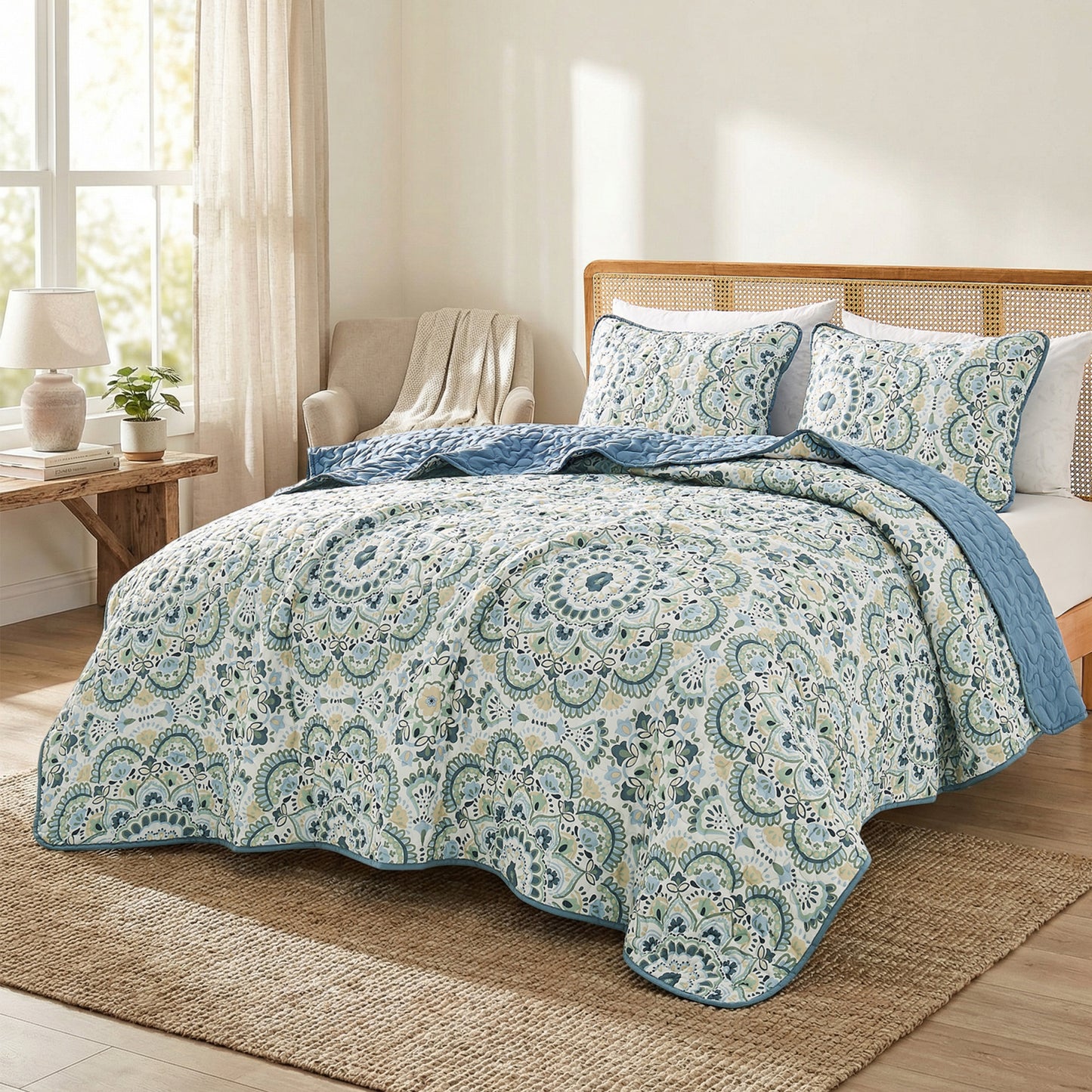 Boho Medallion Reversible Bedspread Quilted Bedding Set