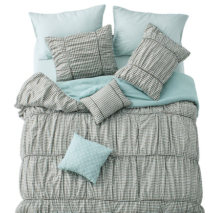 Plaid Ruched All Season Comforter Set with Decorative Pillows