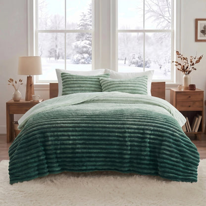 Fluffy Ribbed Plush Comforter Set, Cuddly Bedding Set with Comforter and Shams