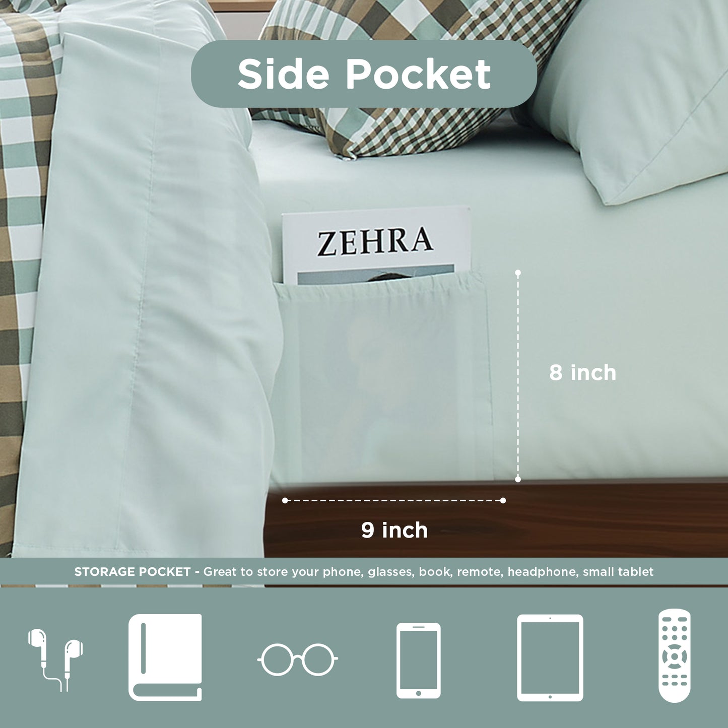 Plaid Ruched Reversible Comforter Set, Bed in a Bag with Comforter, Sheets and Side Pockets