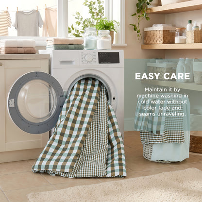 Plaid Ruched Reversible Comforter Set, Bed in a Bag with Comforter, Sheets and Side Pockets