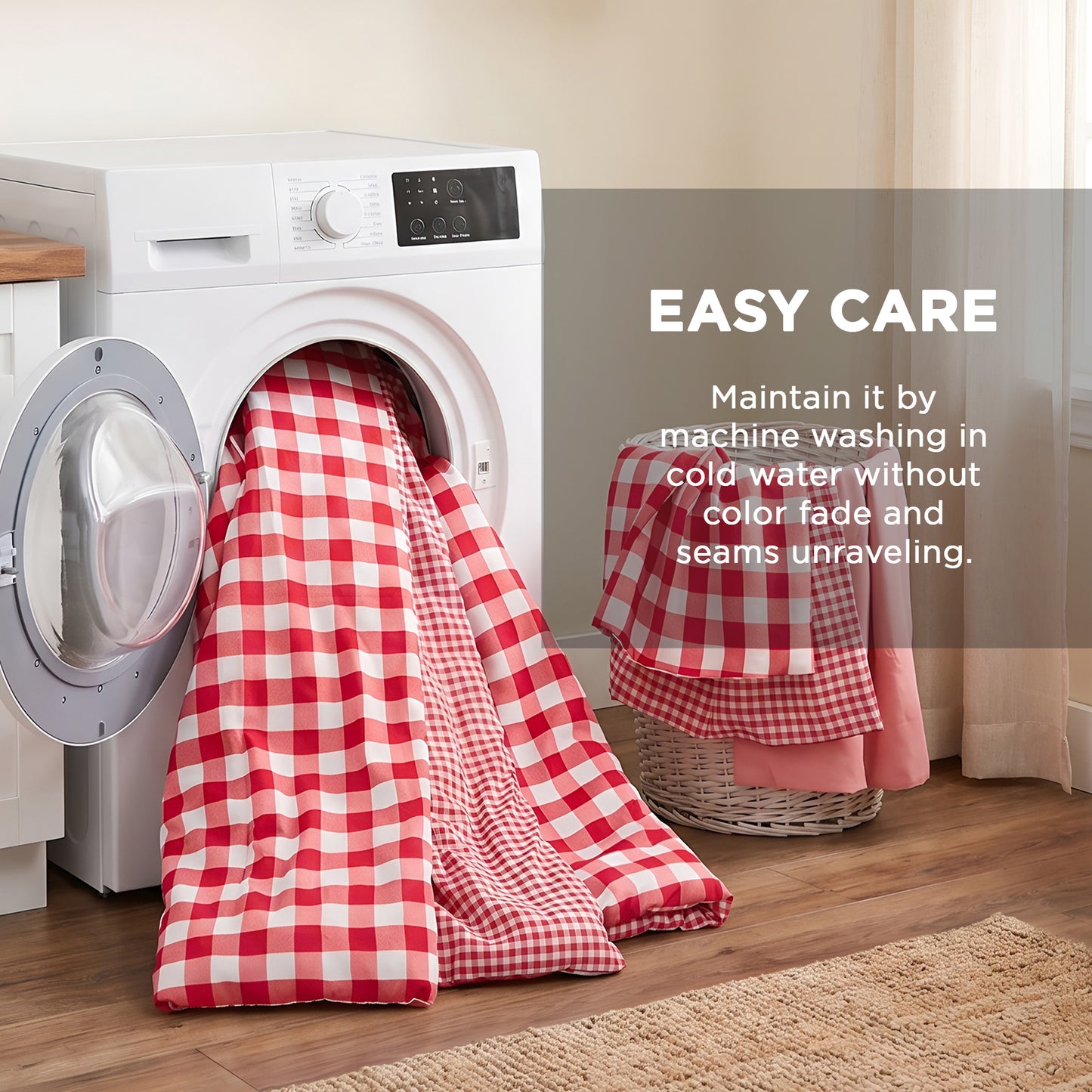 Plaid Ruched Reversible Comforter Set, Bed in a Bag with Comforter, Sheets and Side Pockets