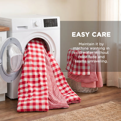 Plaid Ruched Reversible Comforter Set, Bed in a Bag with Comforter, Sheets and Side Pockets