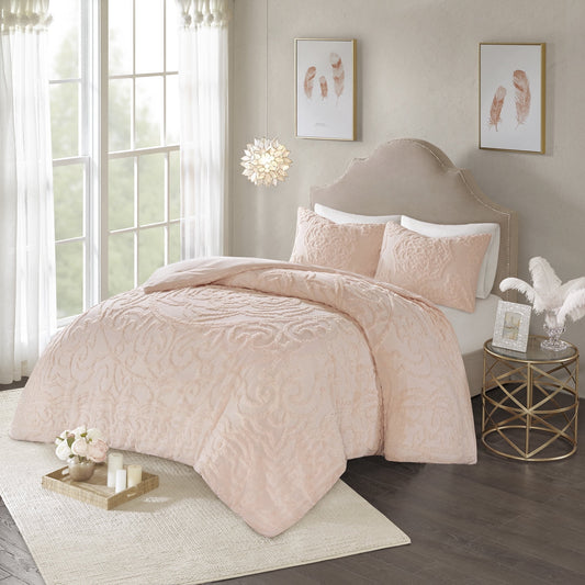 3 Piece Cotton Chenille Comforter Set