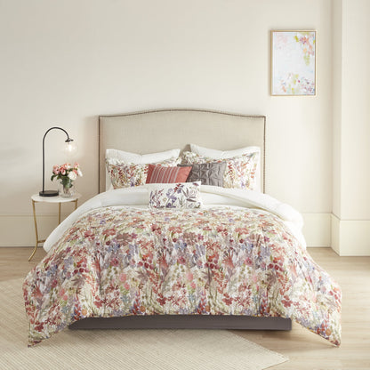 7 Piece Cotton Printed Comforter Set, Multi
