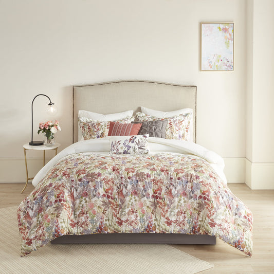 7 Piece Cotton Printed Comforter Set, Multi