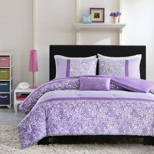 Stripe Motif of Polka dot, Paisley and Floral printed Comforter Set