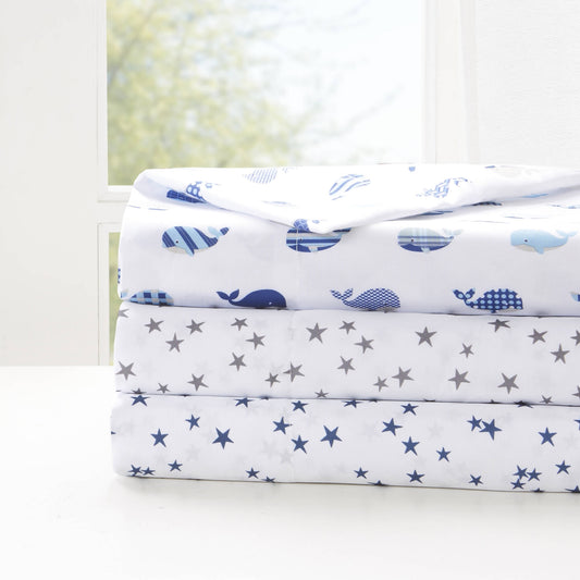 Teen Ultra Soft Printed Microfiber Sheet Set, Blue Whales