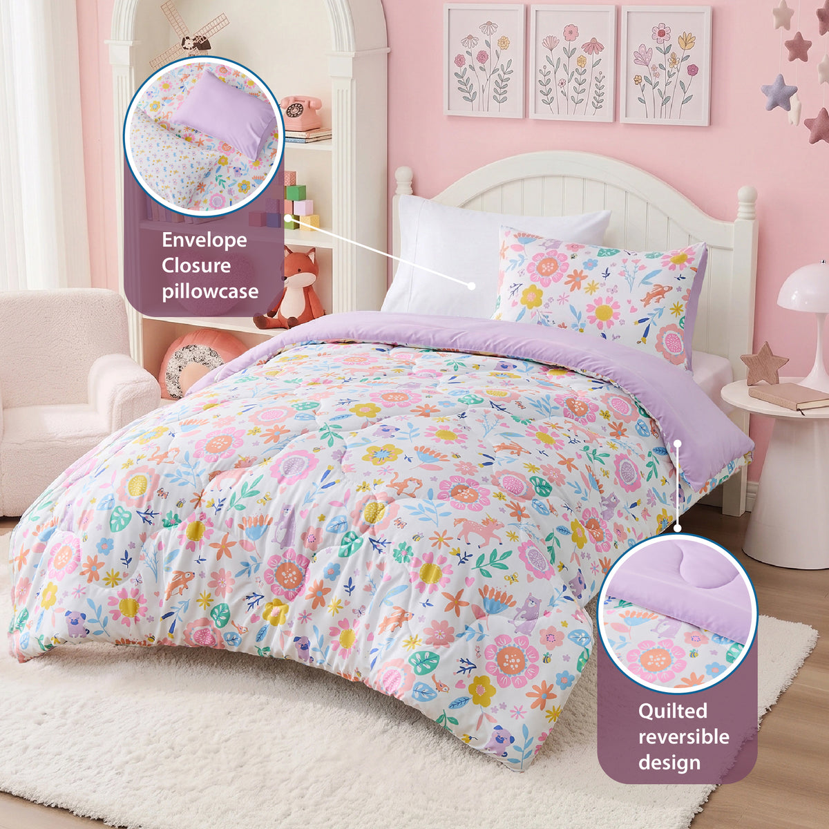 Sally Pink Floral Comforter Mini Set