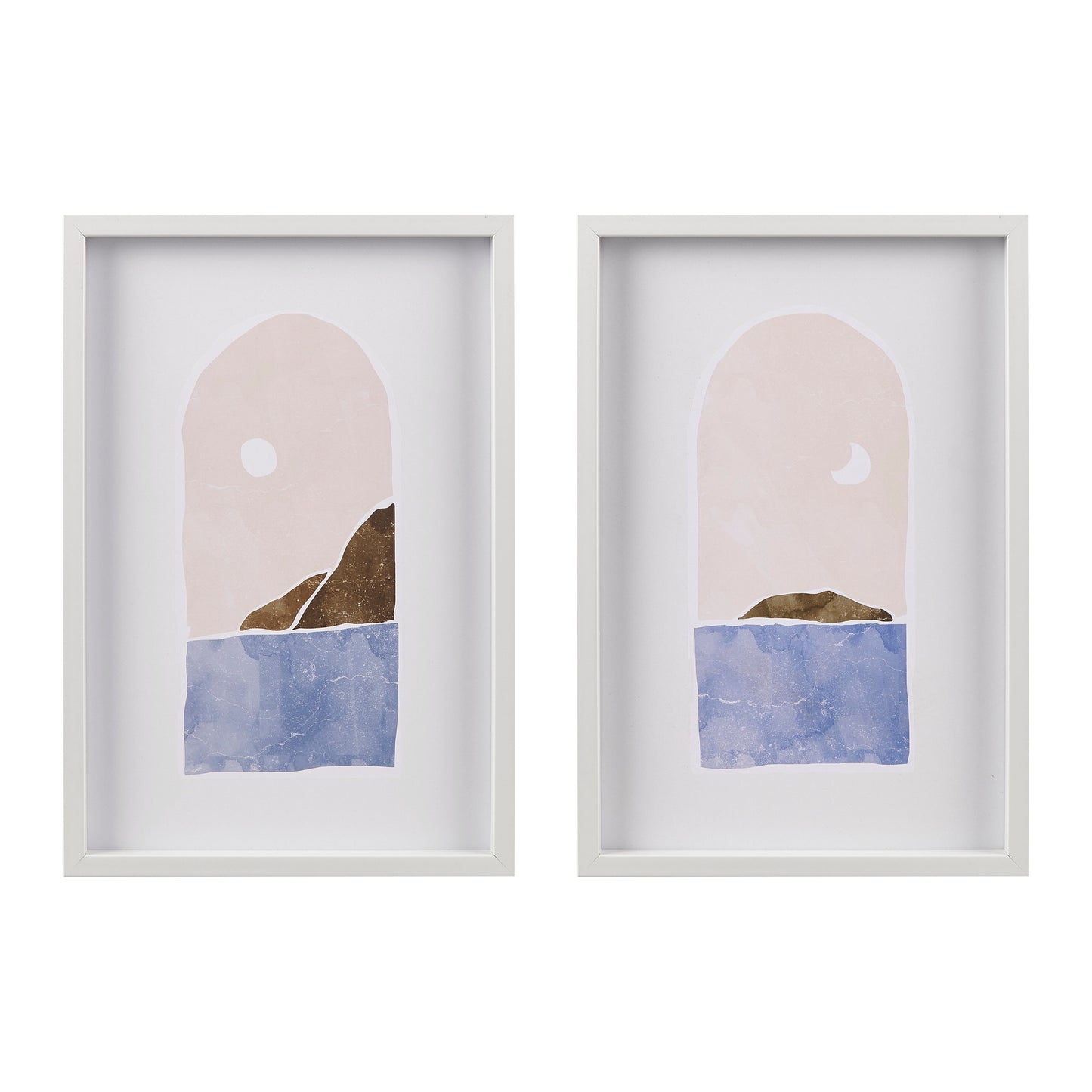 Novelty Framed Wall Art Set with Printed Coastal View  2-Piece