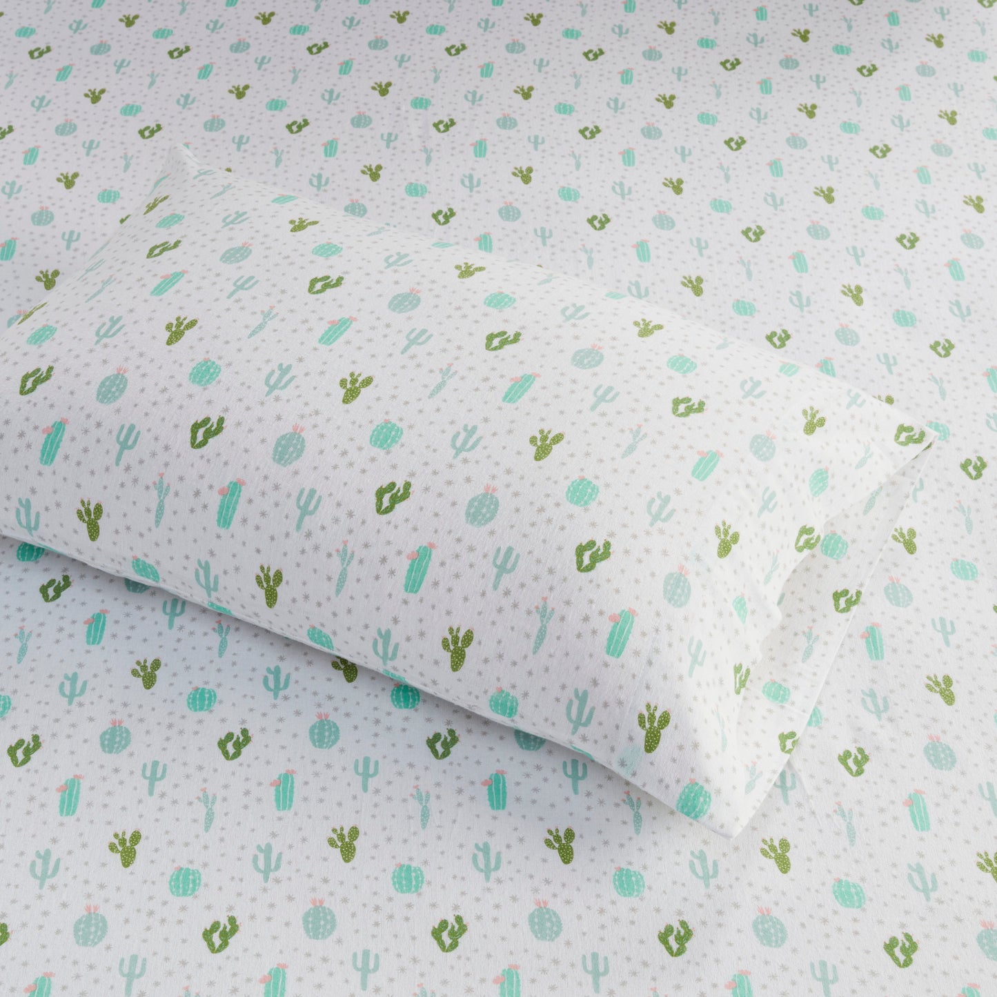 Cotton Flannel Pigment Printed Sheet Set in Green Cactus