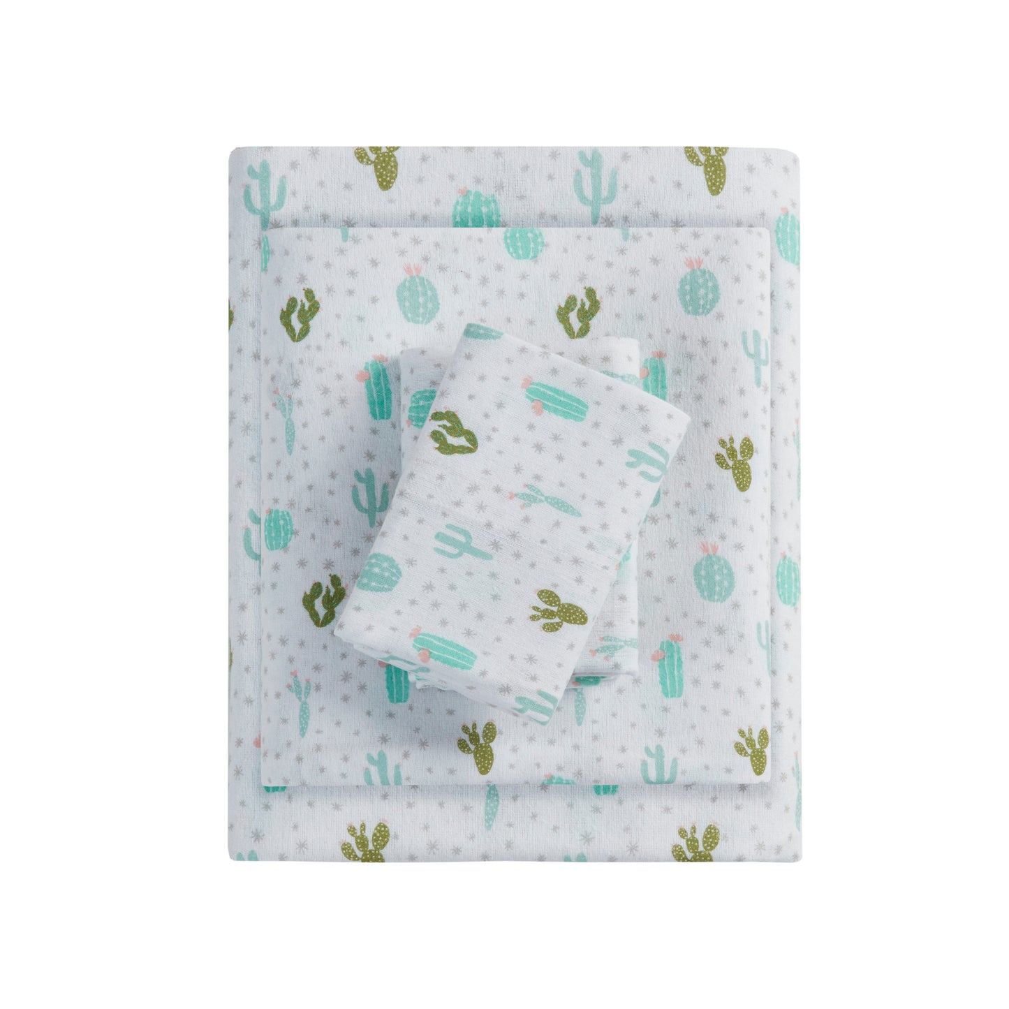 Cotton Flannel Pigment Printed Sheet Set in Green Cactus