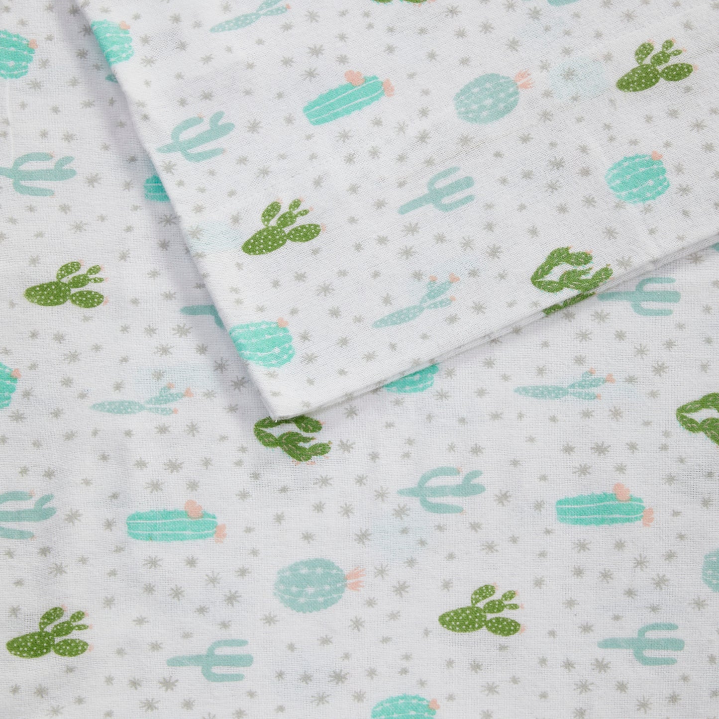 Cotton Flannel Pigment Printed Sheet Set in Green Cactus