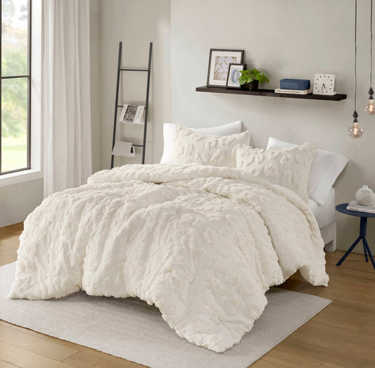 Comforter Set Animal Chenille 2pcs Bedding Set, Off-White